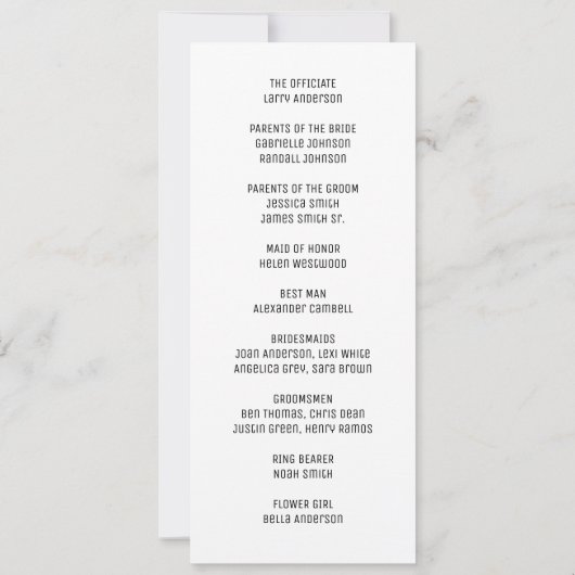 Minimalistisch weddenschapsprogramma kaart (Achterkant)