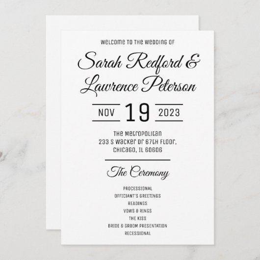 Minimalistisch weddenschapsprogramma menu (Voorkant / Achterkant)