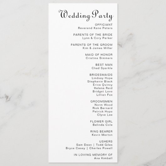 Minimalistisch weddenschapsprogramma programmakaart (Achterkant)