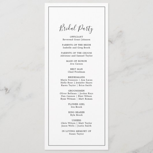 Minimalistisch weddenschapsprogramma programmakaart (Achterkant)