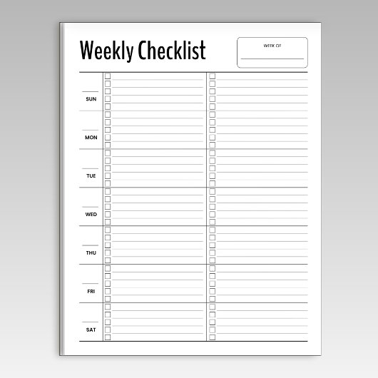 Minimalistisch wekelijks checklist-Notitieblok Notitieblok