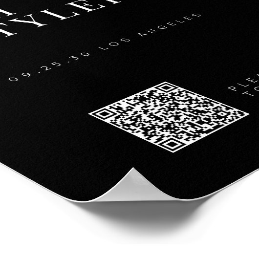 Minimalistisch welkom bruiloft QR CODE zwart teken Poster (Hoek)
