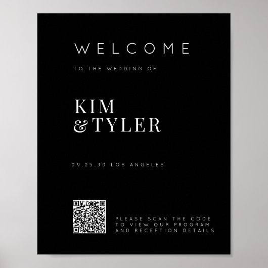 Minimalistisch welkom bruiloft QR CODE zwart teken Poster (Voorkant)