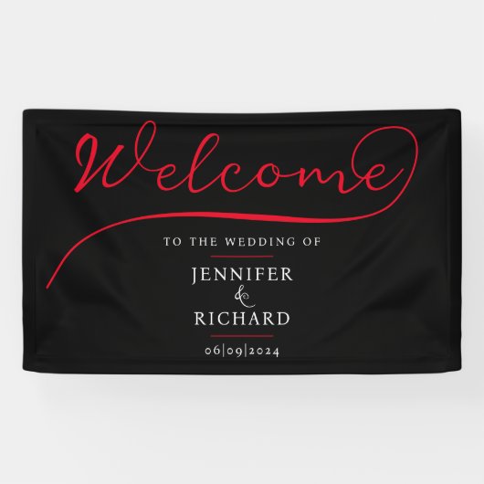 Minimalistisch welkom rood en zwart stijlvol scrip spandoek (Horizontaal)