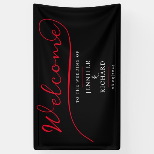 Minimalistisch welkom rood en zwart stijlvol scrip spandoek (Verticaal)