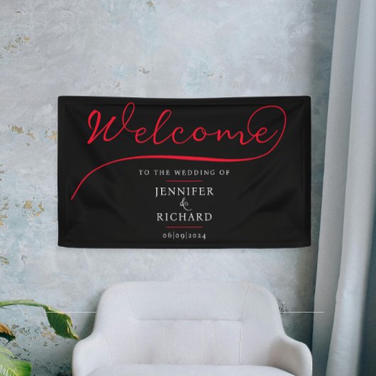 Minimalistisch welkom rood en zwart stijlvol scrip spandoek