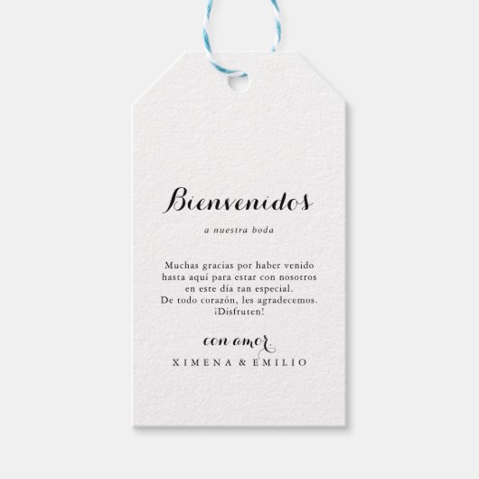 Minimalistisch welkom Spaanse bruiloft Cadeaulabel (Voorkant)