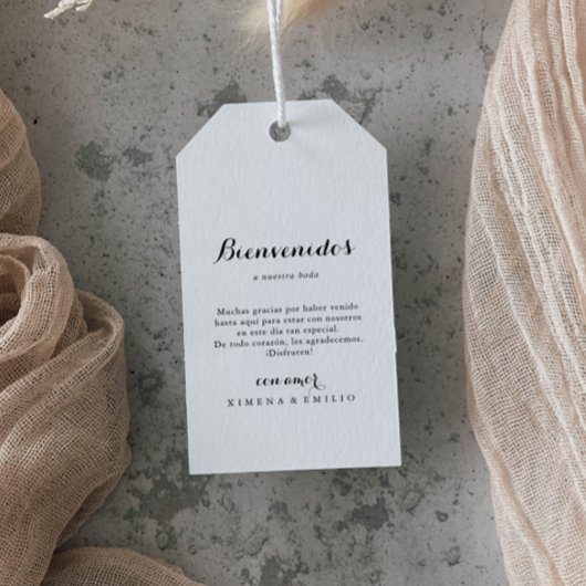 Minimalistisch welkom Spaanse bruiloft Cadeaulabel