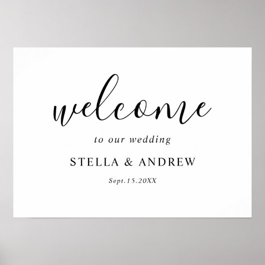 Minimalistisch welkomstteken voor zwart en wit huw poster (Voorkant)