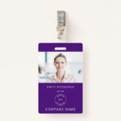 Minimalistisch werknemer Foto ID Naam Logo Paars Badge (Voorkant met clip)