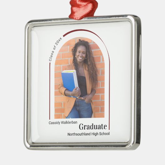 Minimalistisch White Burgundy Photo Afstuderen Metalen Ornament (Links)