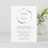 Minimalistisch White Floral Wreath Calligraphy Wed Kaart (Staand voorkant)