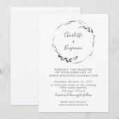 Minimalistisch White Floral Wreath Calligraphy Wed Kaart (Voorkant / Achterkant)