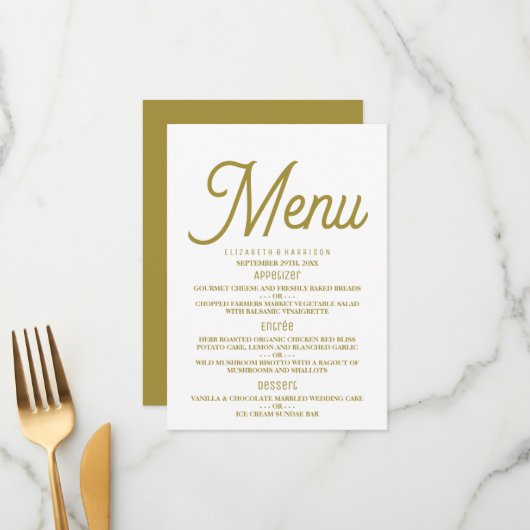 Minimalistisch - White & Gold - Weddenmenu Menu (Voorkant / Achterkant in situ)
