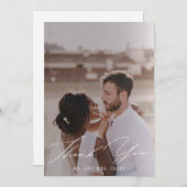 Minimalistisch White Hand Script Photo Wedding Bedankkaart (Voorkant / Achterkant)