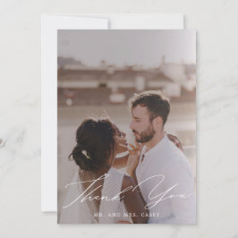 Minimalistisch White Hand Script Photo Wedding Bedankkaart