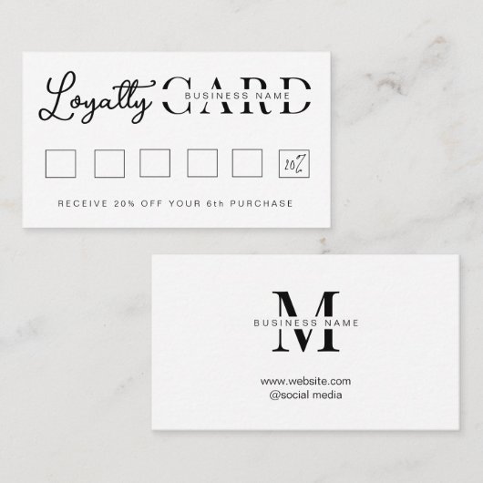 Minimalistisch White Initiaal Script Klantenkaartje (Voorkant / Achterkant)