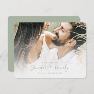 Minimalistisch White Overlay Sage Green Script & P Save The Date
