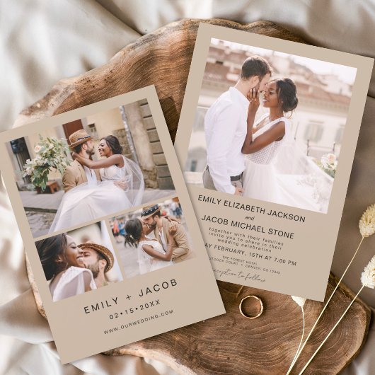 Minimalistisch White Wedding Terracotta Vier Foto Kaart