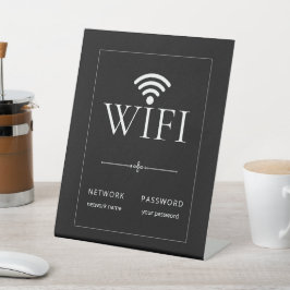 Minimalistisch Wifi Netwerk Wachtwoord Bord Zwart- Reclamebord Met Voetstuk