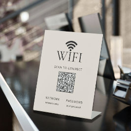Minimalistisch WiFi-wachtwoord Bureautelefoon QR-c Reclamebord Met Voetstuk
