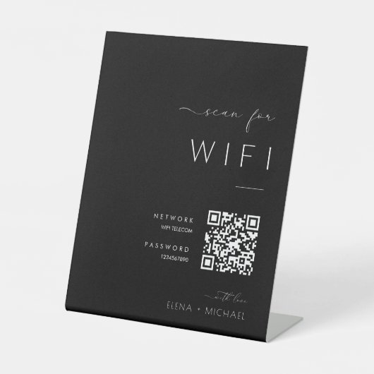 Minimalistisch WiFi-wachtwoord QR-code Trouwteken Reclamebord Met Voetstuk (Voorkant)