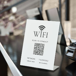Minimalistisch WiFi-wachtwoordbord QR-code Zwart W Reclamebord Met Voetstuk