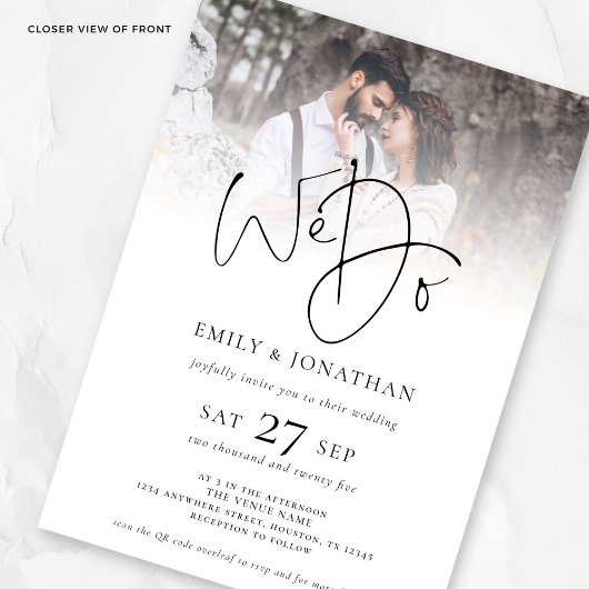 Minimalistisch wij doen QR-code foto bruiloft Kaart