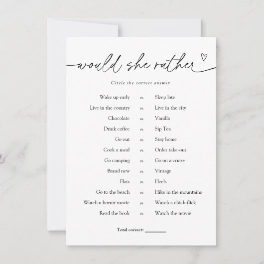 Minimalistisch wil ze liever bruids spel Kaart (Voorkant)