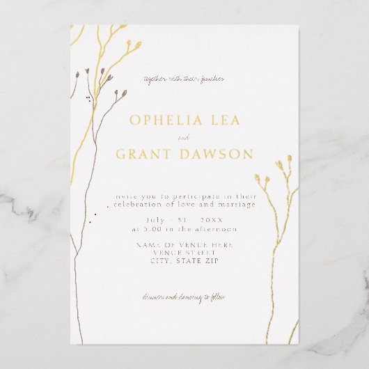 Minimalistisch Wild Grass Wedding Folie Uitnodiging (Voorkant)