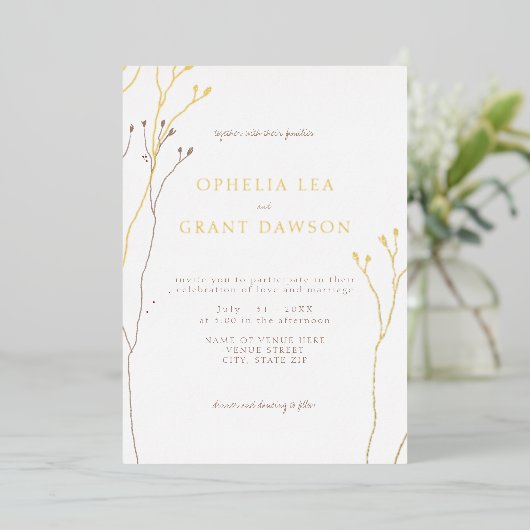 Minimalistisch Wild Grass Wedding Folie Uitnodiging (Staand Voorkant)