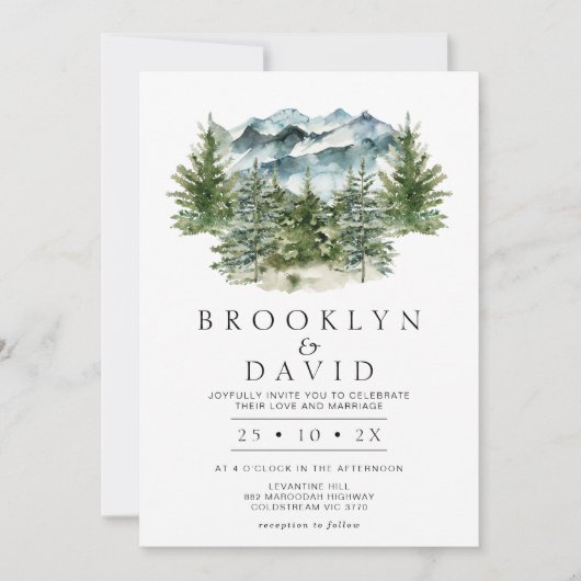 Minimalistisch Wildern Forest Mountain Wedding Kaart (Voorkant)