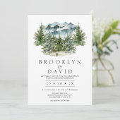 Minimalistisch Wildern Forest Mountain Wedding Kaart (Staand voorkant)