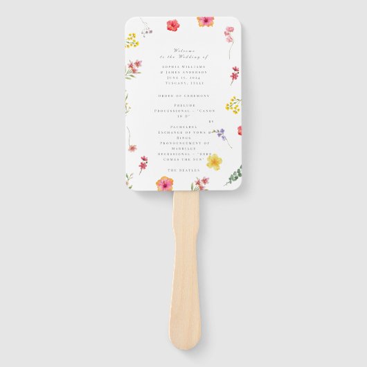 Minimalistisch Wildflower Botanisch huwelijksprogr Handwaaier (Voorkant)