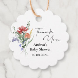 Minimalistisch Wildflower Donkerroze Baby shower Bedankjes Labels