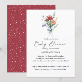 Minimalistisch Wildflower Donkerroze Baby shower Kaart