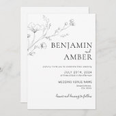 Minimalistisch Wildflower Lineart Drawing Boho Wed Kaart (Voorkant / Achterkant)