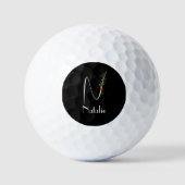 Minimalistisch wildflower monogram N zwart Golfballen (Voorkant)