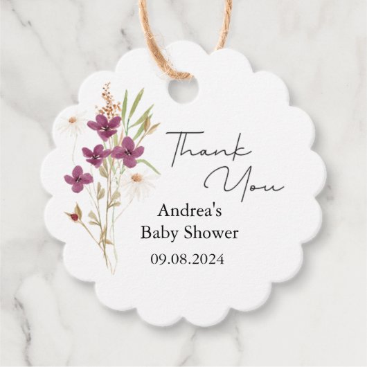 Minimalistisch Wildflower Paarse Baby shower Bedankjes Labels (Voorkant)