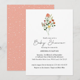 Minimalistisch Wildflower Perzik Baby shower Kaart