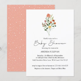 Minimalistisch Wildflower Perzik Baby shower Kaart