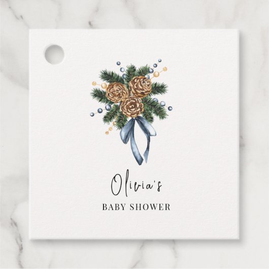 Minimalistisch Winter Kerstkrans Baby shower Bedankjes Labels (Voorkant)