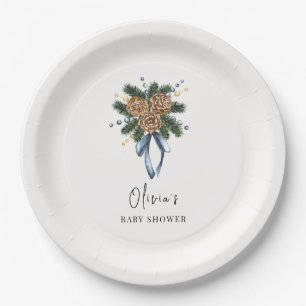Minimalistisch Winter Kerstkrans Baby shower Papieren Bordje