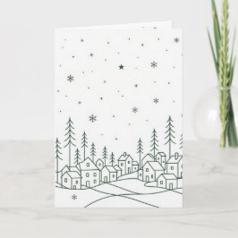 Minimalistisch Winterdorp Lijn‑Art Kerstmis Kaart