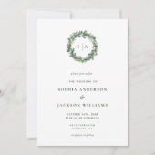 Minimalistisch wintermonogram Wreath Wedding Kaart (Voorkant)
