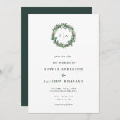 Minimalistisch wintermonogram Wreath Wedding Kaart (Voorkant / Achterkant)