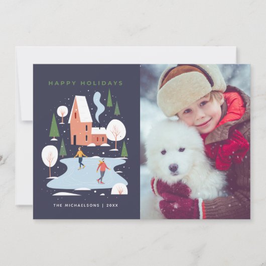 Minimalistisch winters kersttafereel feestdagenkaart (Voorkant)