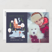 Minimalistisch winters kersttafereel feestdagenkaart (Voorkant / Achterkant)