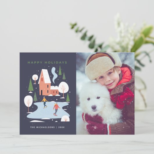 Minimalistisch winters landschap feestdagenkaart (Staand voorkant)