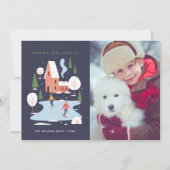 Minimalistisch winters landschaps scène feestdagenkaart (Voorkant)